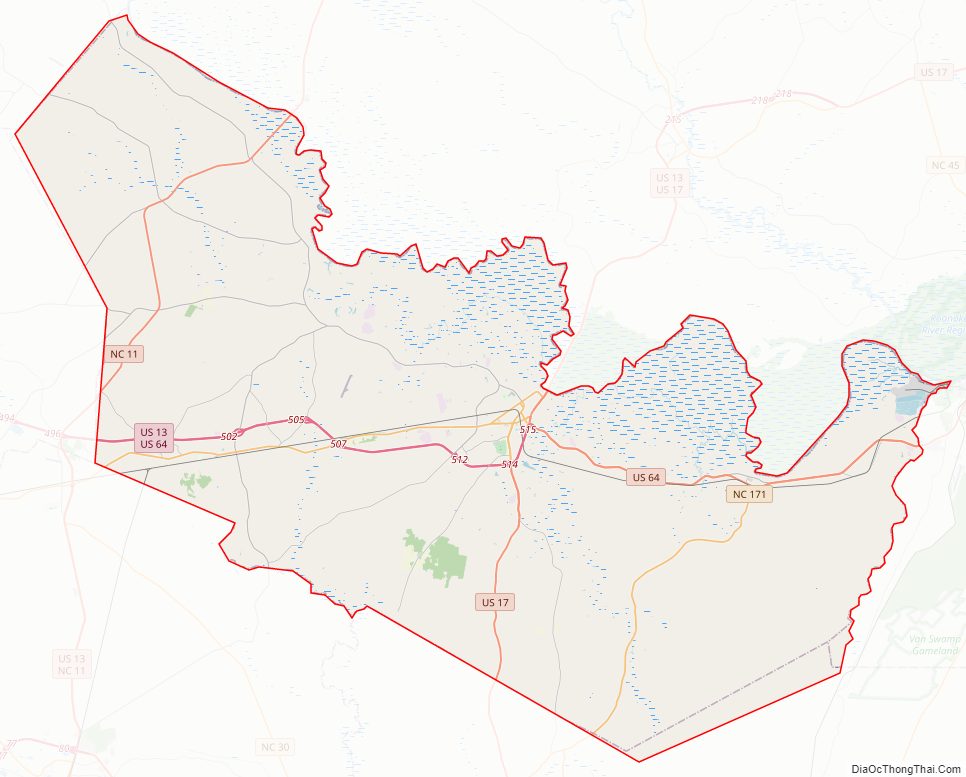 Street map of Martin County, North Carolina