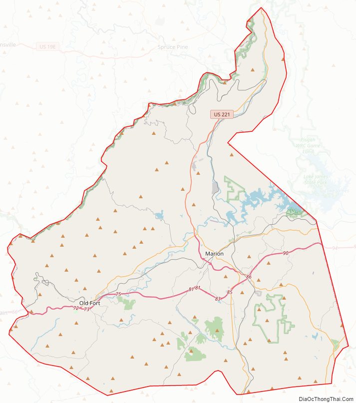 Street map of McDowell County, North Carolina