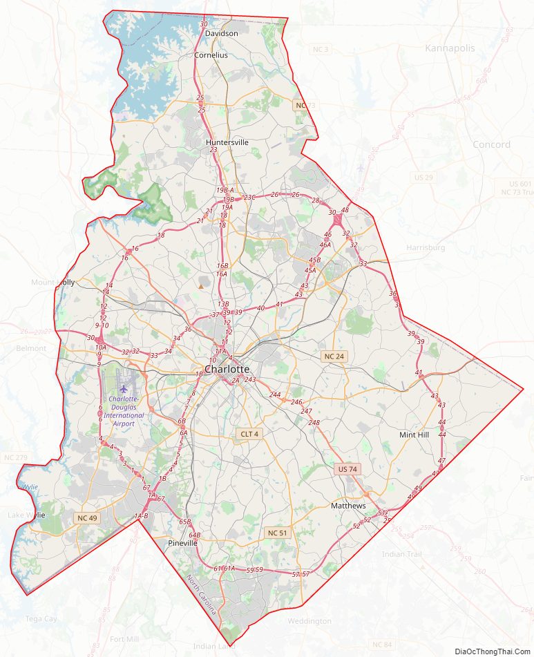 Street map of Mecklenburg County, North Carolina