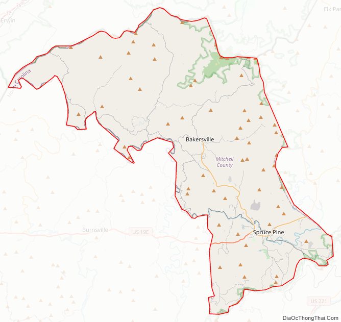 Street map of Mitchell County, North Carolina