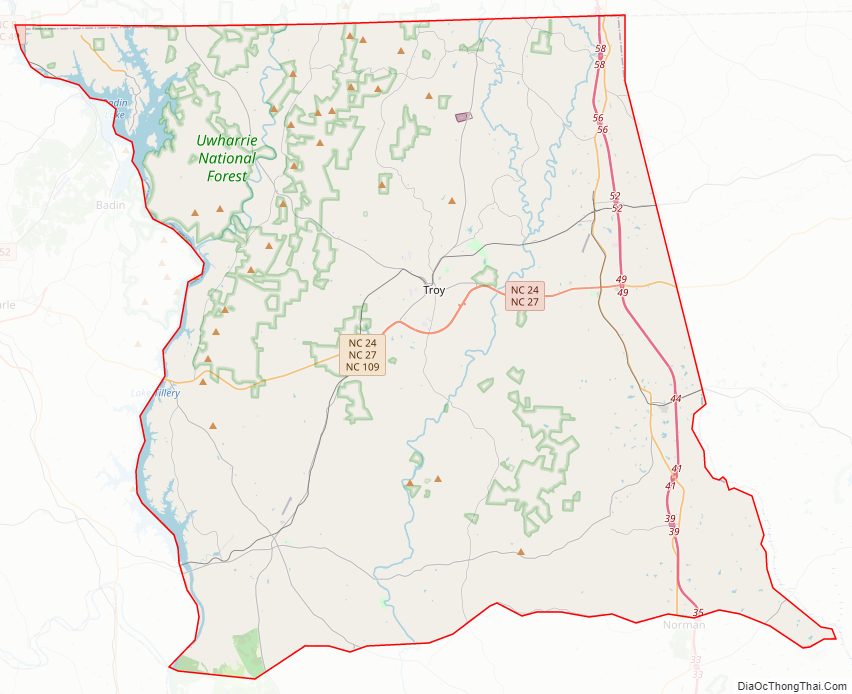 Street map of Montgomery County, North Carolina