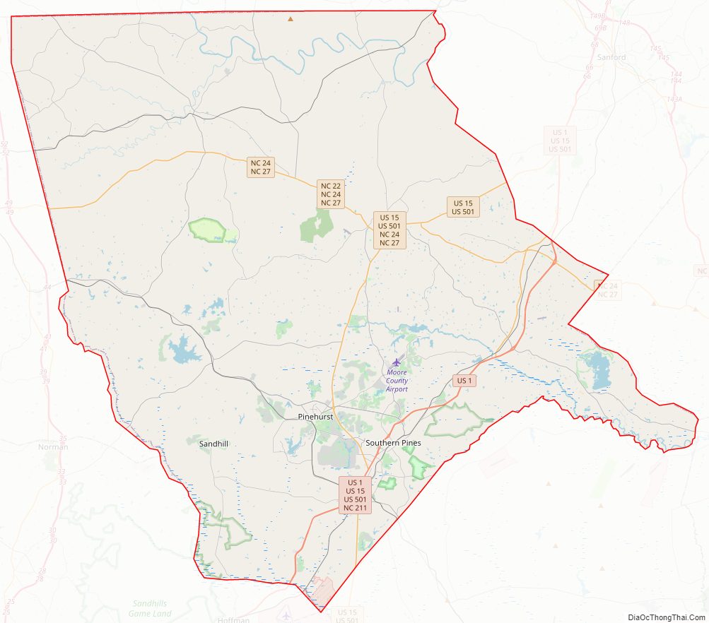Street map of Moore County, North Carolina