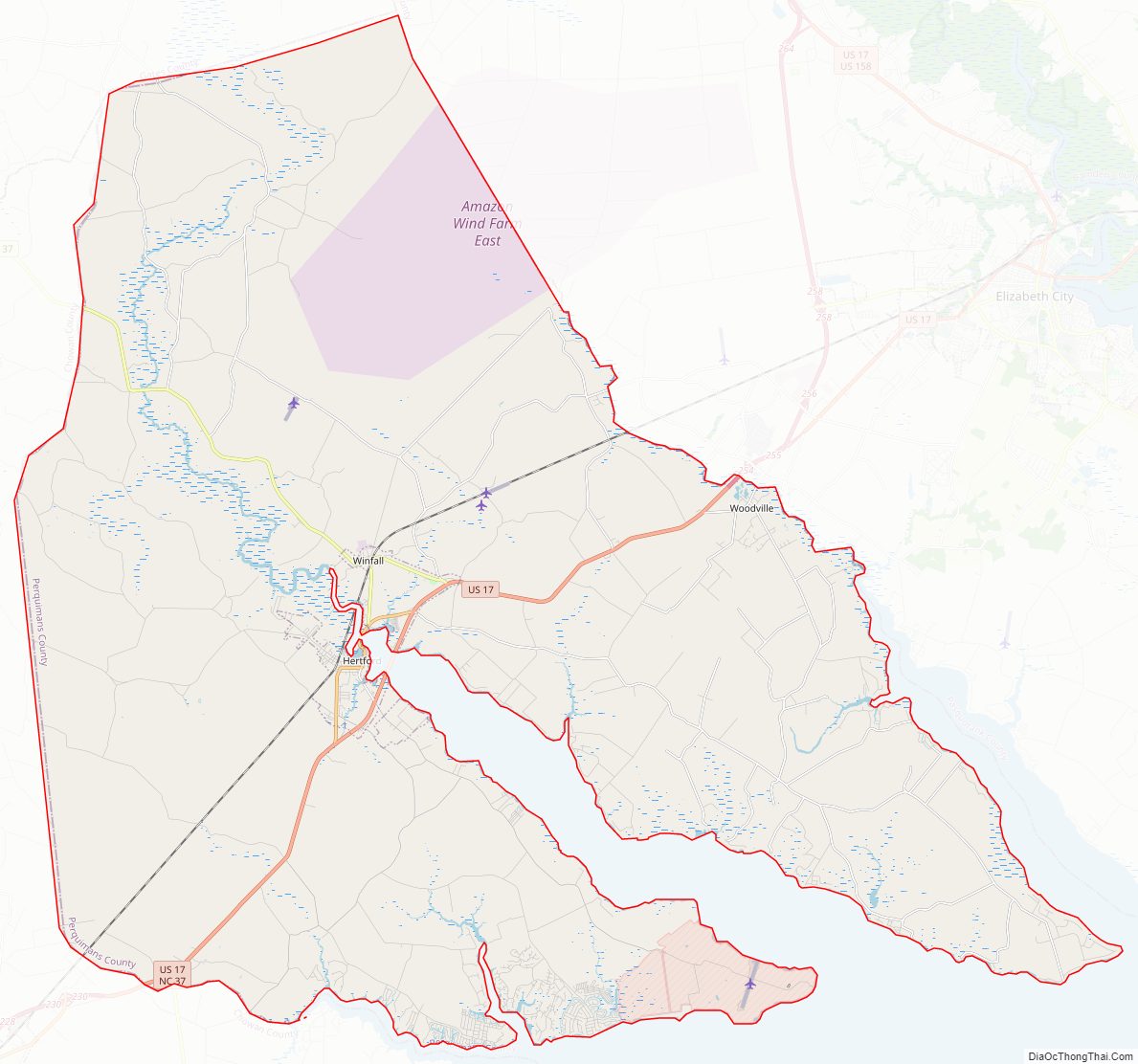Street map of Perquimans County, North Carolina