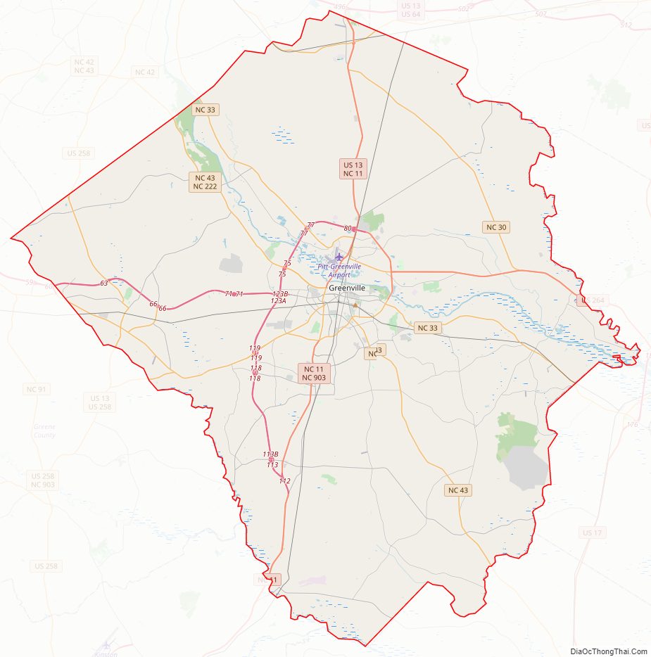 Street map of Pitt County, North Carolina