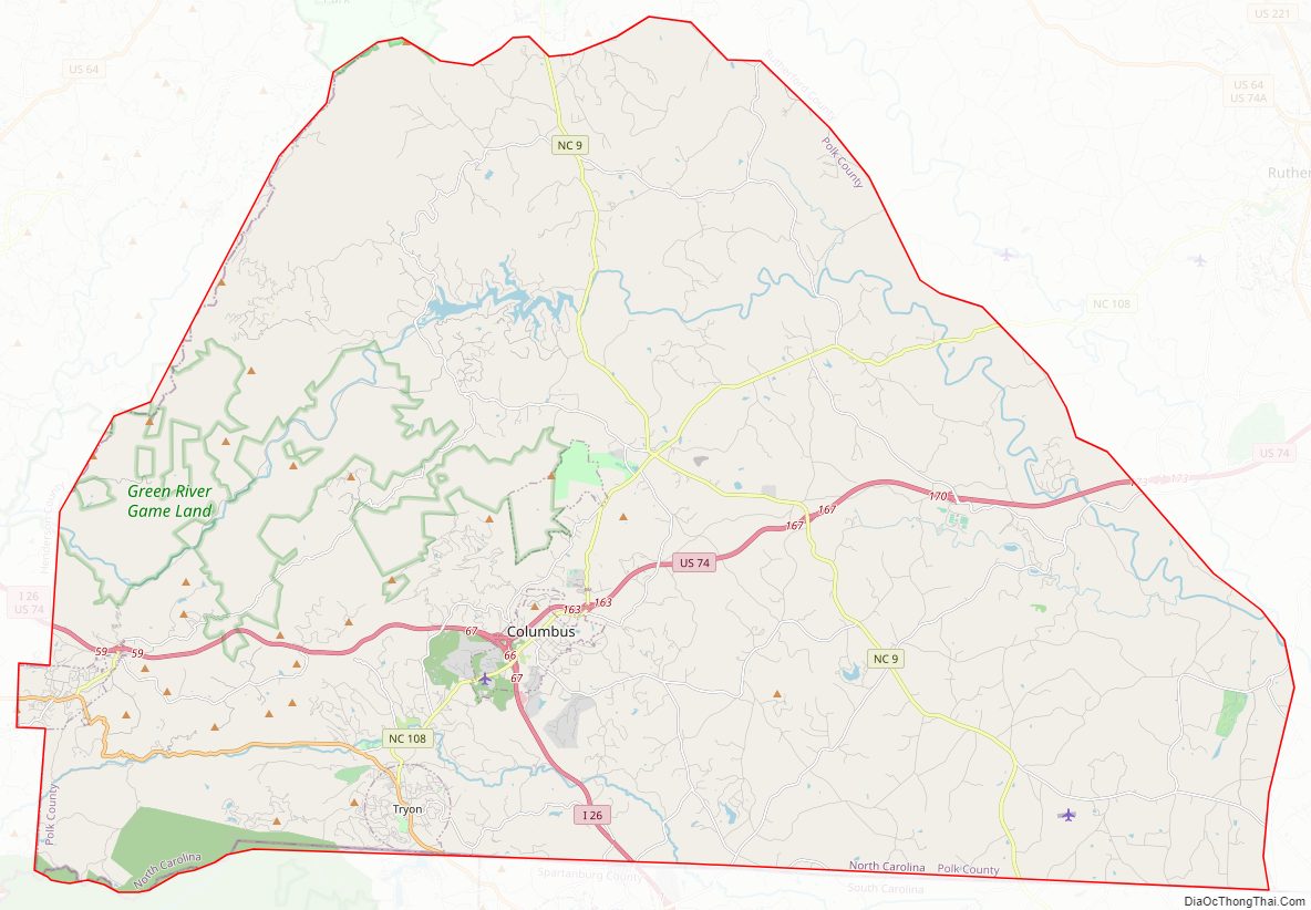 Street map of Polk County, North Carolina