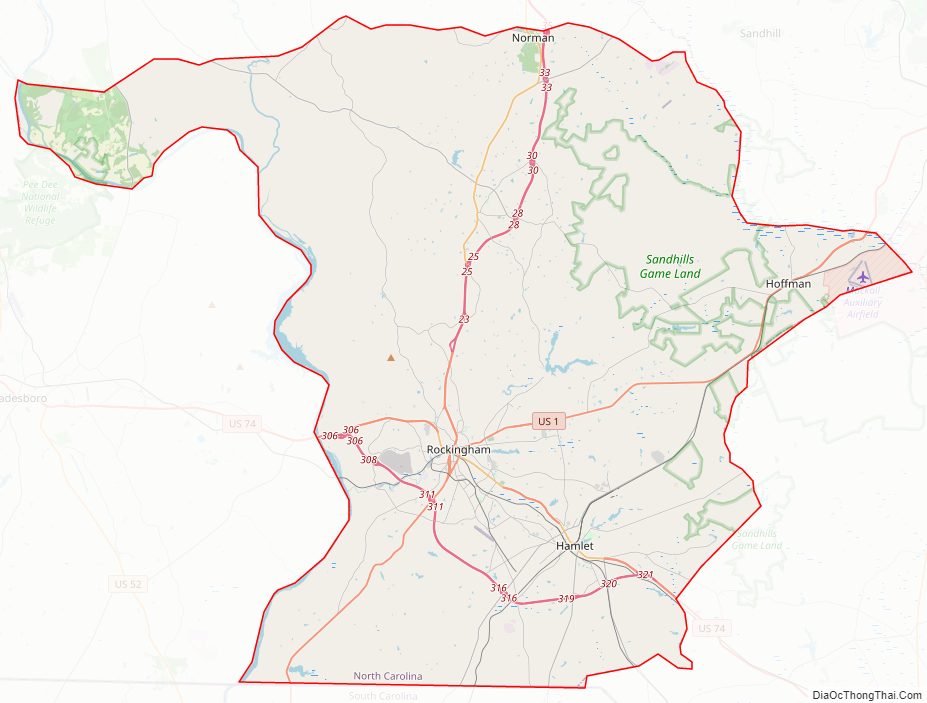 Street map of Richmond County, North Carolina
