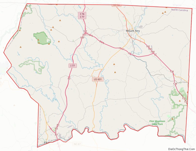 Street map of Surry County, North Carolina