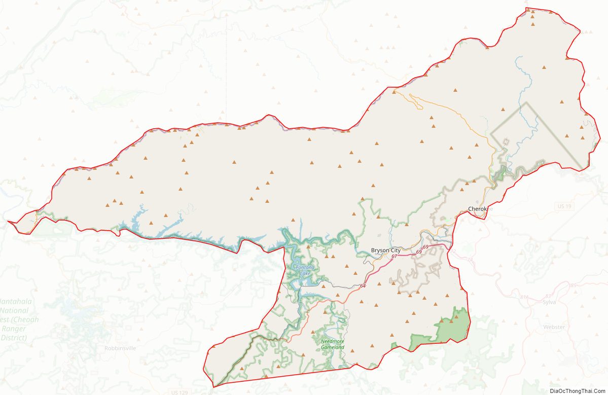 Street map of Swain County, North Carolina