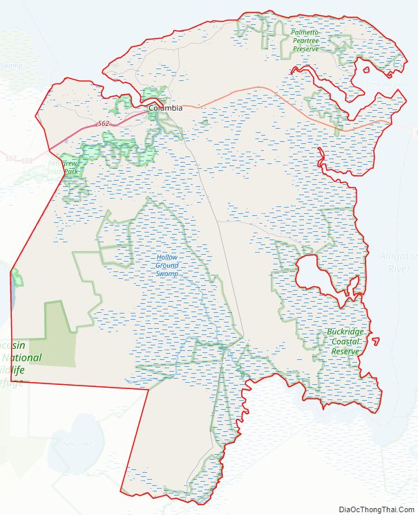 Street map of Tyrrell County, North Carolina