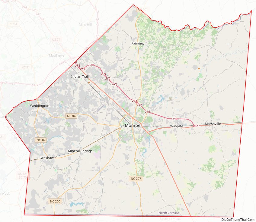 Street map of Union County, North Carolina