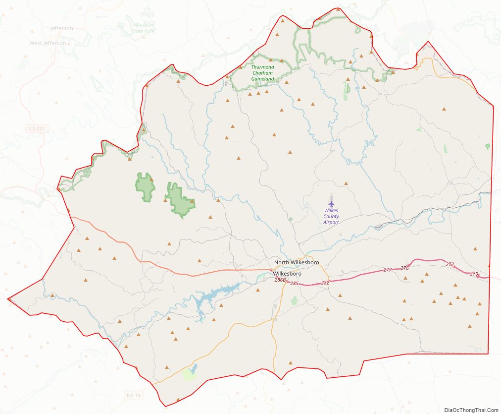 Street map of Wilkes County, North Carolina