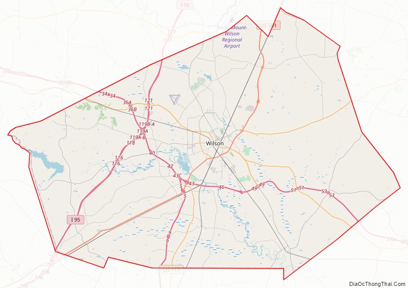 Street map of Wilson County, North Carolina