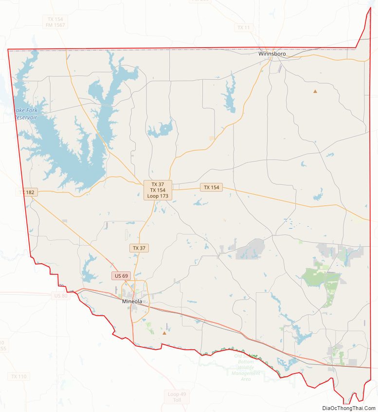 Street map of Wood County, Texas