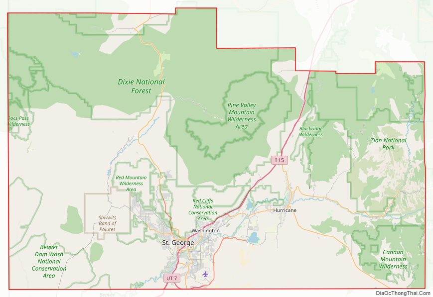 Street map of Washington County, Utah