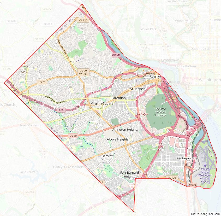 Street map of Arlington County, Virginia