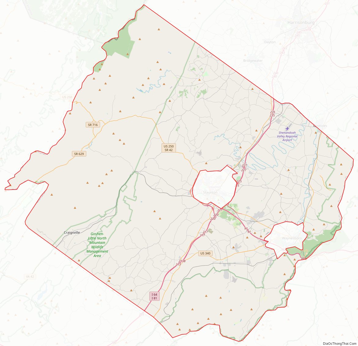 Street map of Augusta County, Virginia