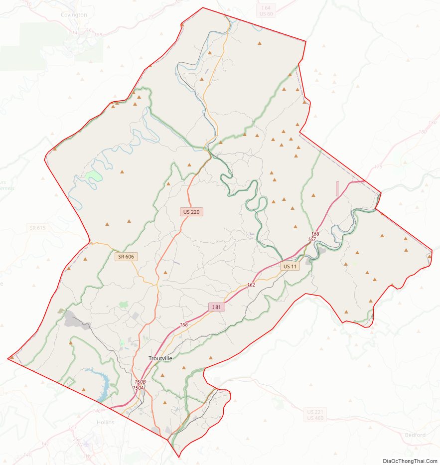 Street map of Botetourt County, Virginia