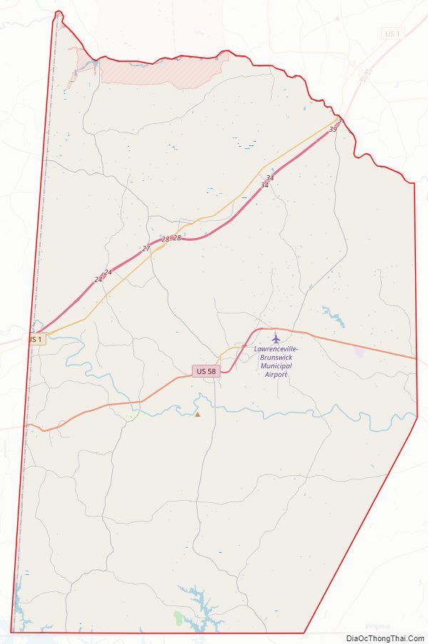 Street map of Brunswick County, Virginia