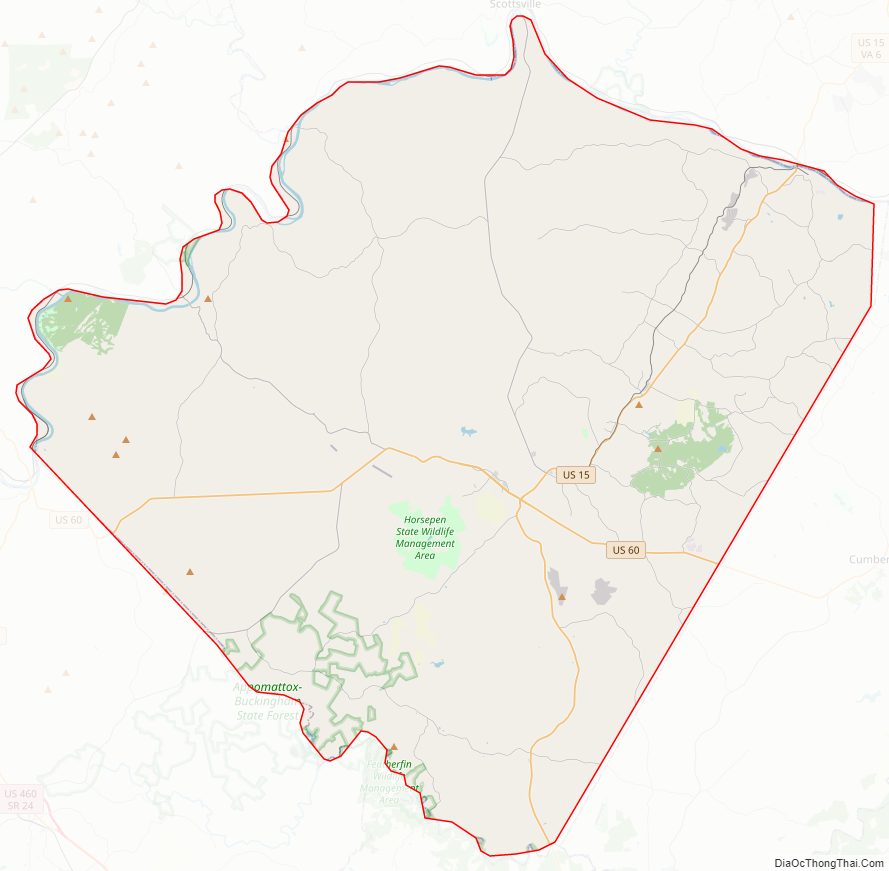 Street map of Buckingham County, Virginia