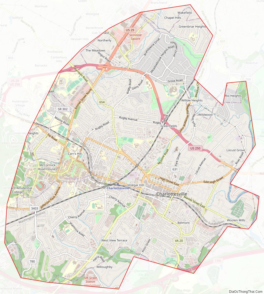 Street map of Charlottesville Independent City, Virginia