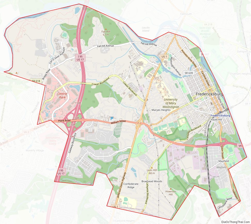 Street map of Fredericksburg Independent City, Virginia