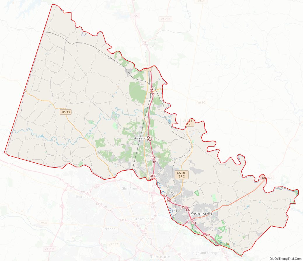 Street map of Hanover County, Virginia