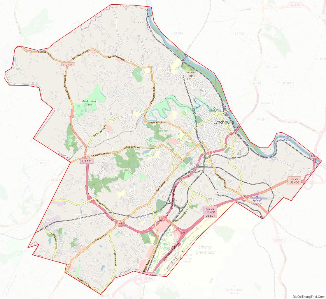 Street map of Lynchburg Independent City, Virginia