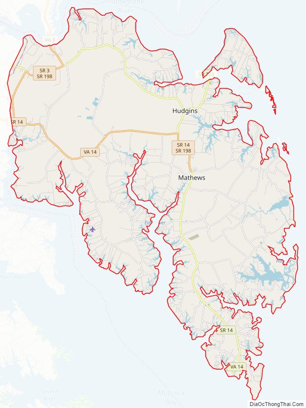 Street map of Mathews County, Virginia