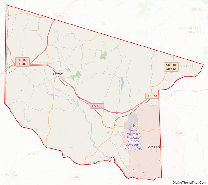 Street map of Nottoway County, Virginia