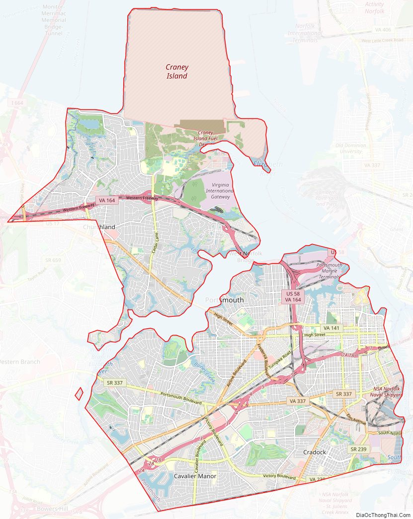 Street map of Portsmouth Independent City, Virginia