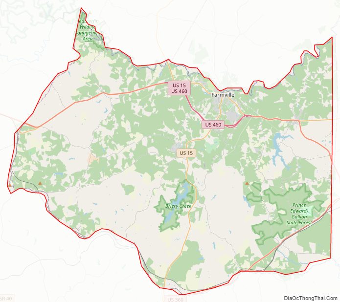 Street map of Prince Edward County, Virginia