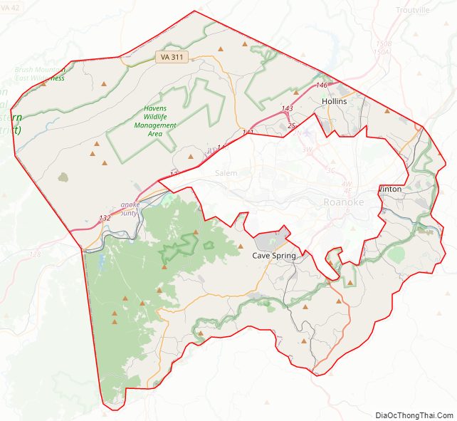 Street map of Roanoke County, Virginia