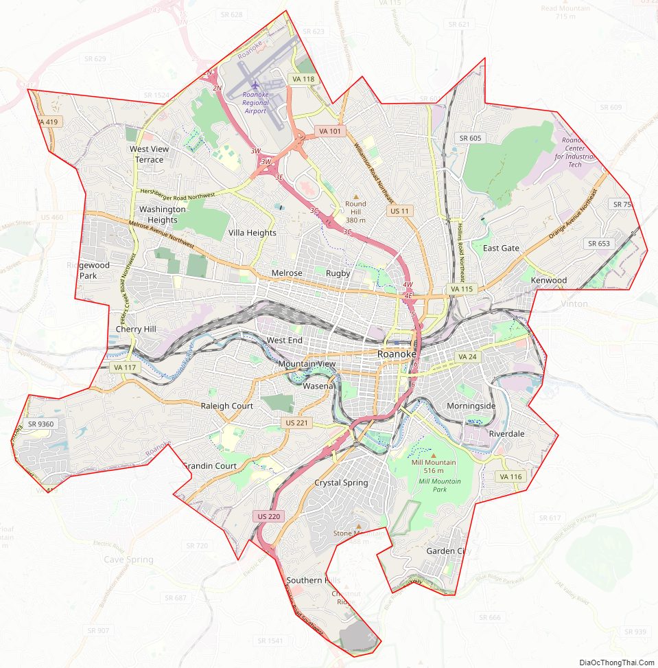Street map of Roanoke City Independent City, Virginia
