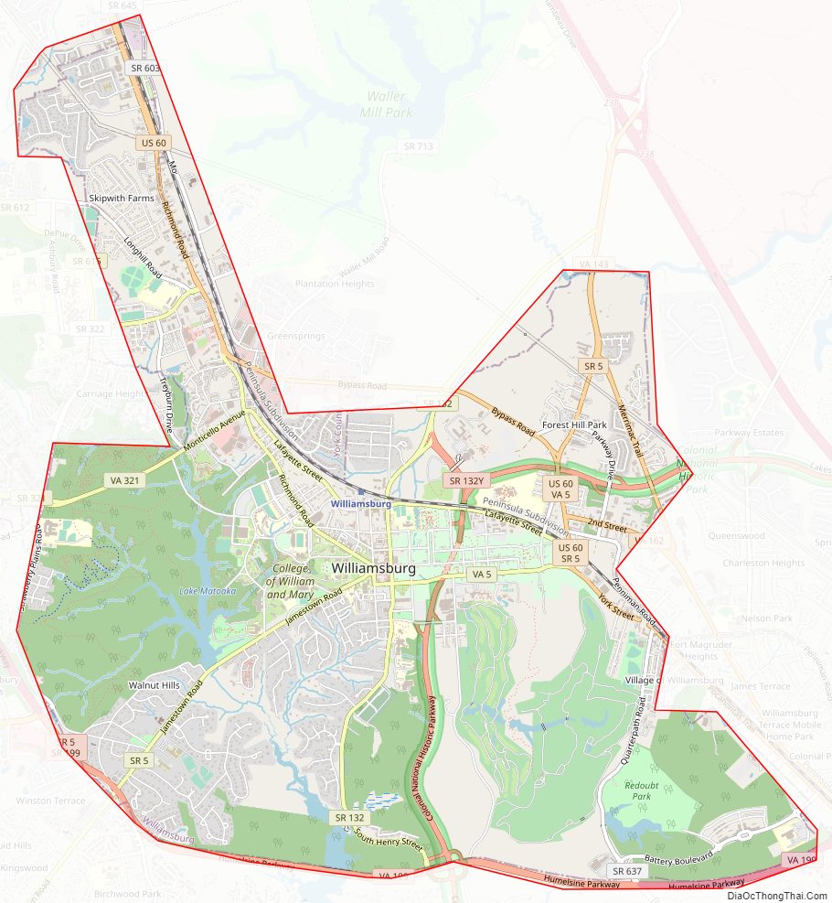 Street map of Williamsburg Independent City, Virginia