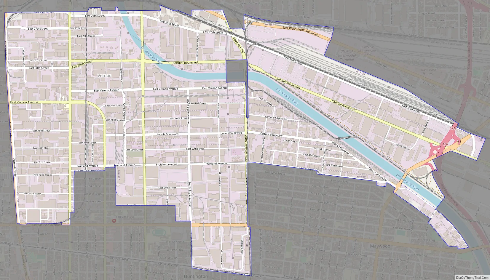 Map of Vernon city, California