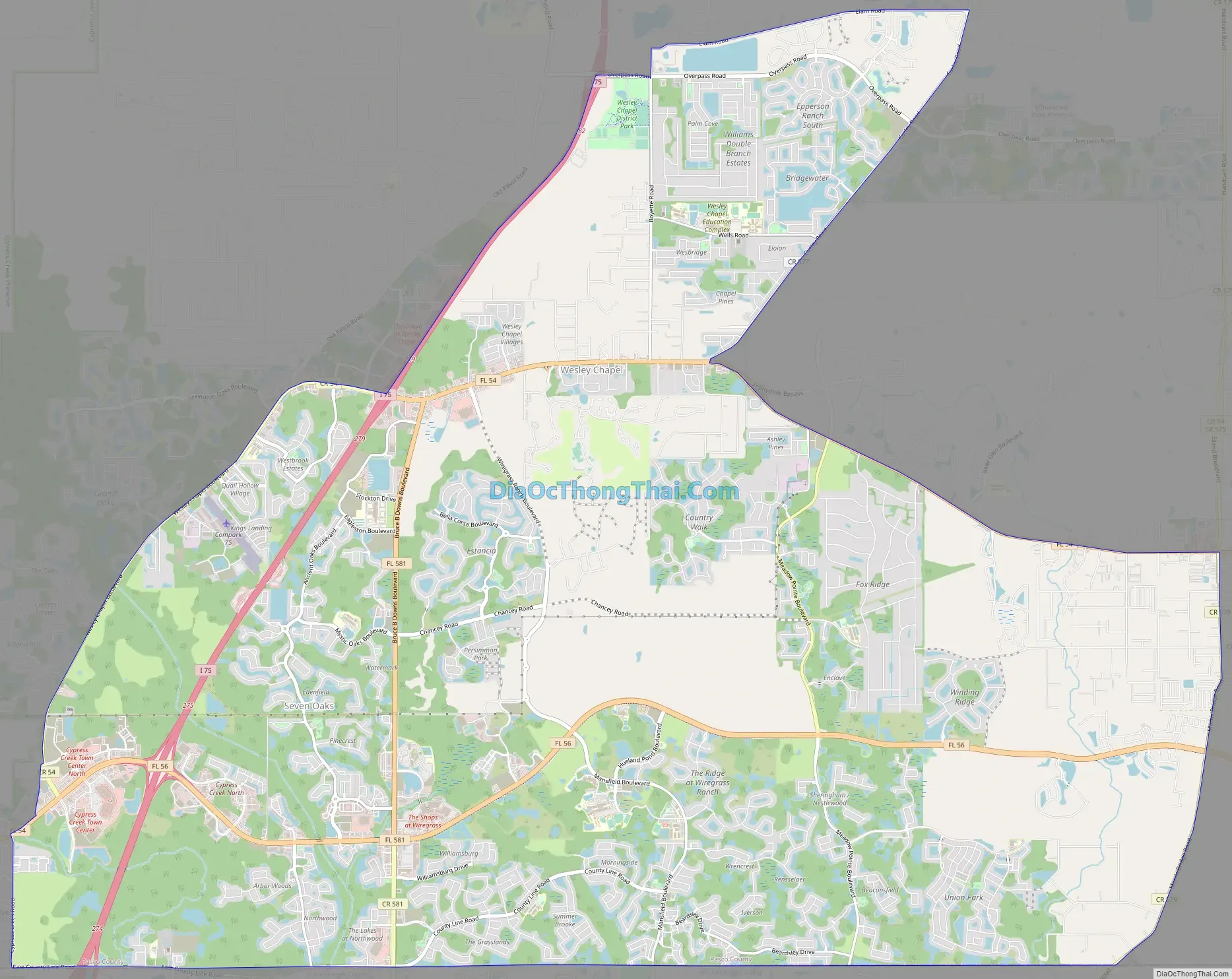 Map of Wesley Chapel CDP, Florida