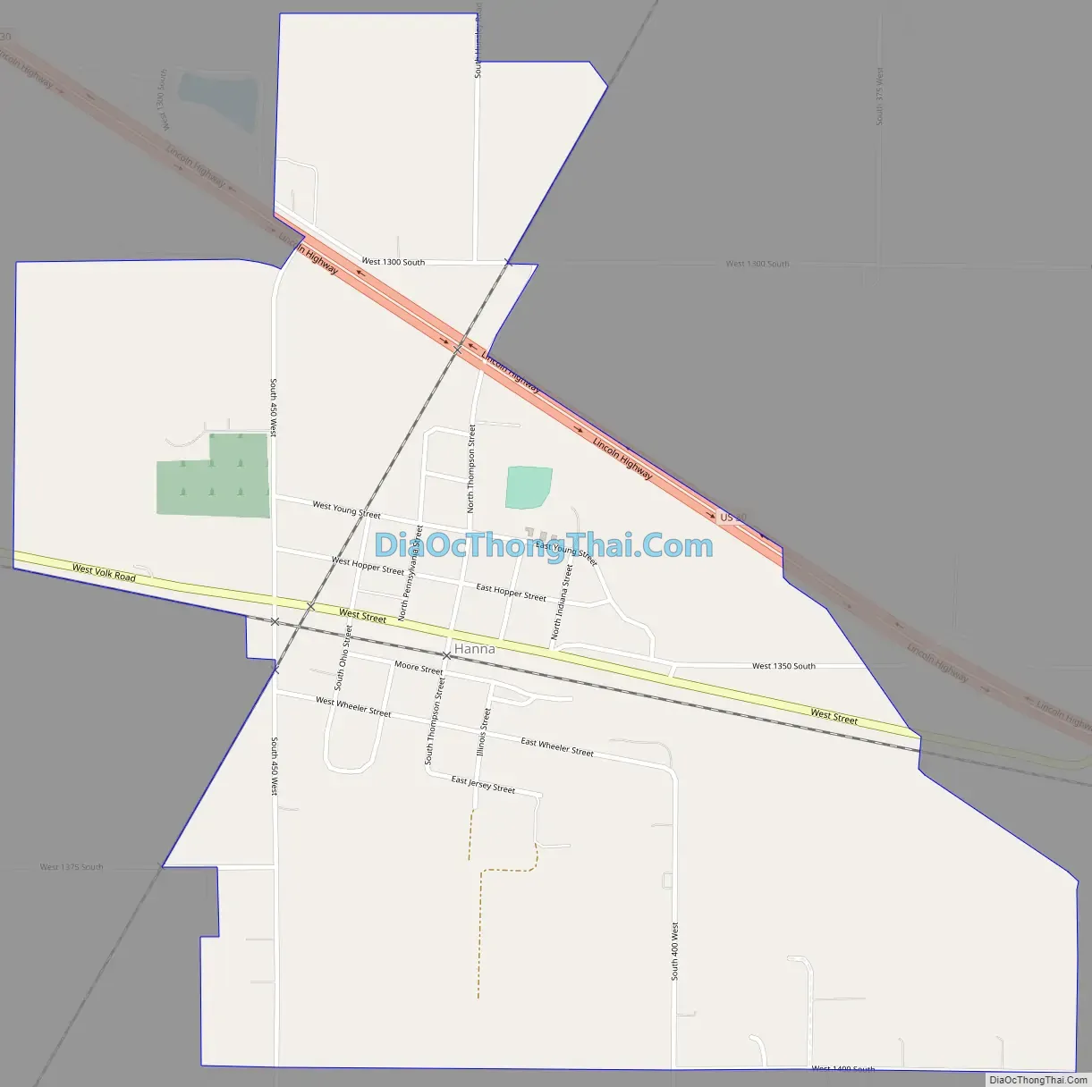 Map of Hanna CDP, Indiana