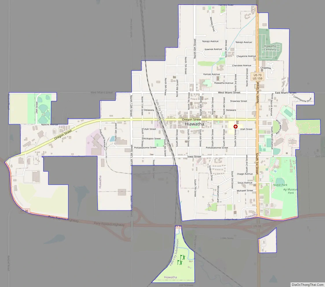 Map of Hiawatha city, Kansas
