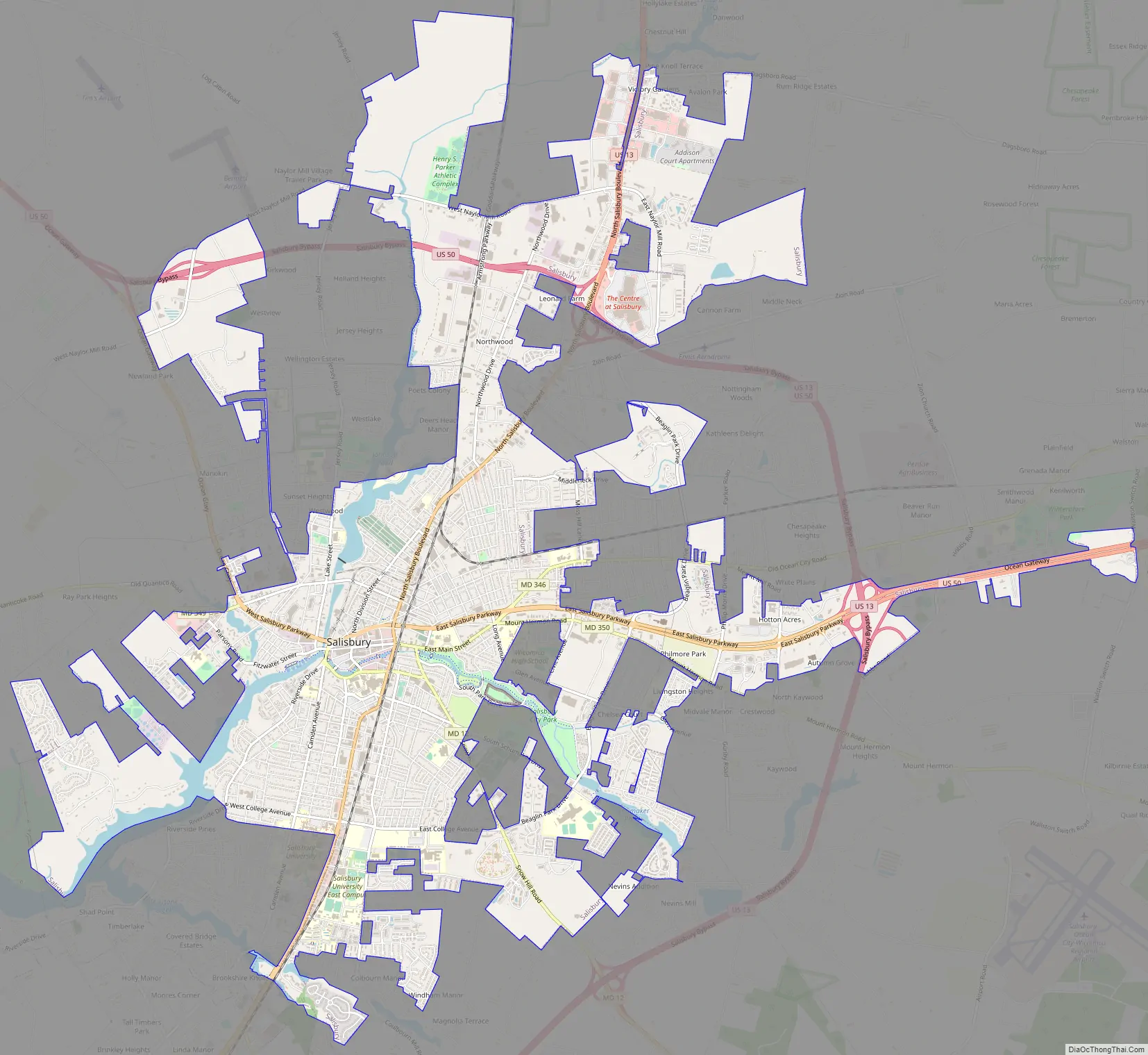Map of Salisbury city, Maryland