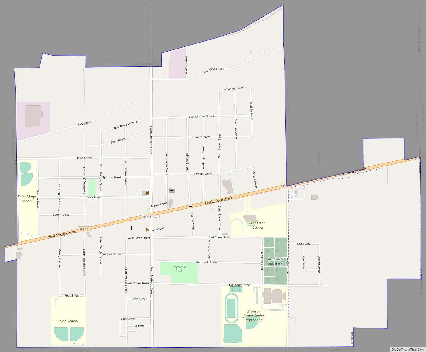 Map of Bronson city, Michigan