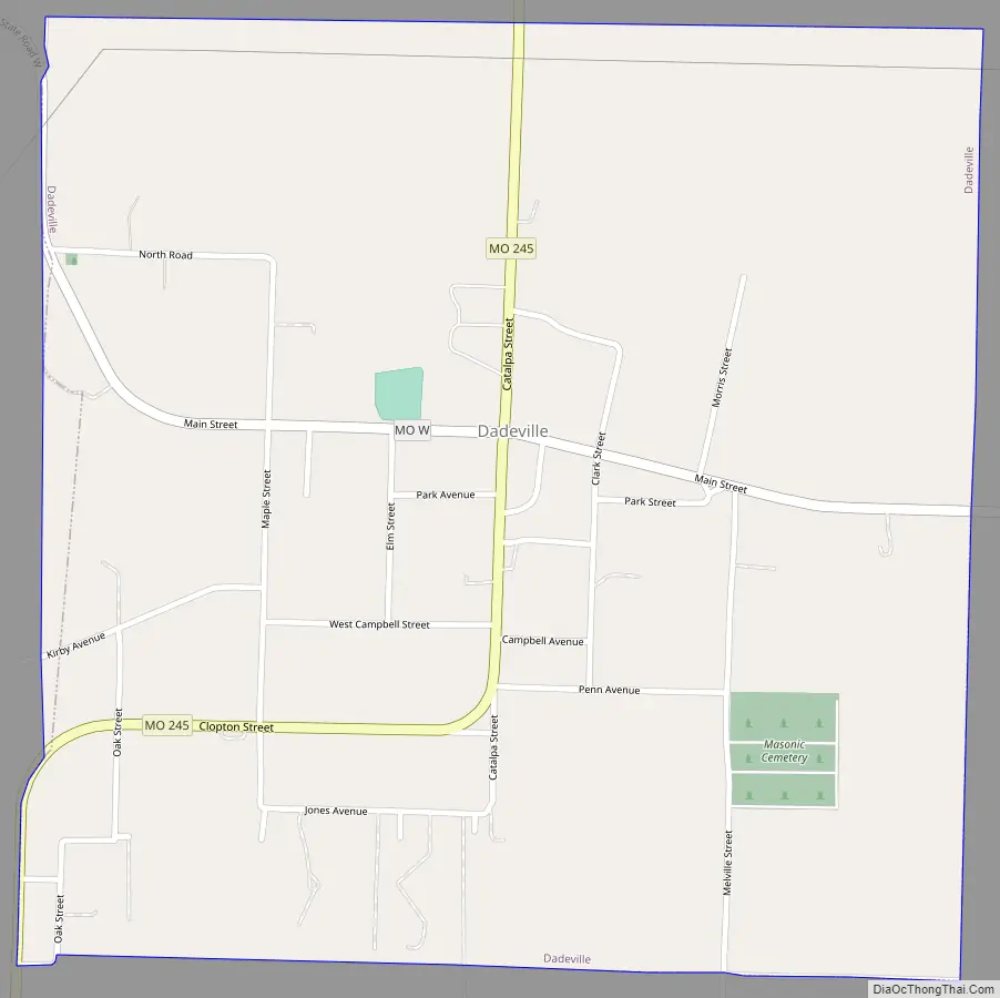 Map of Dadeville village, Missouri