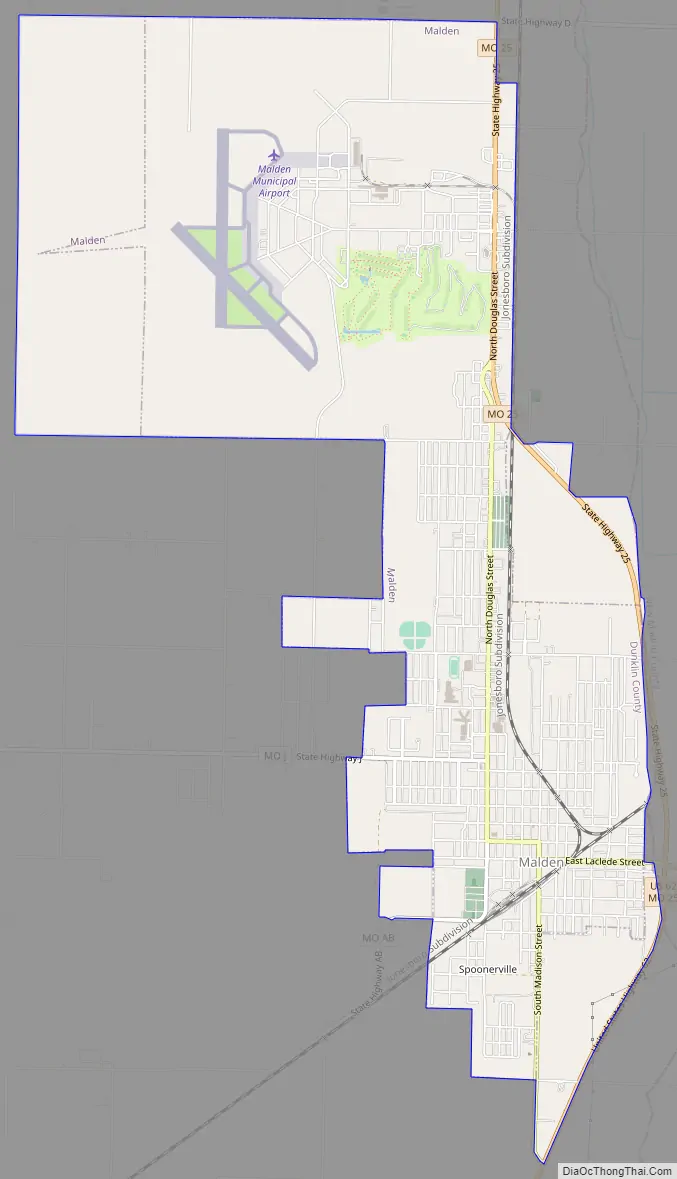 Map of Malden city, Missouri