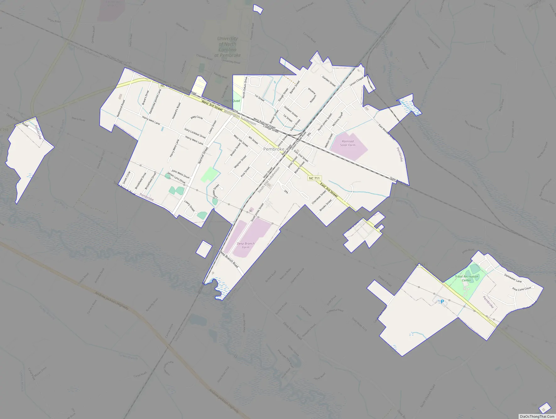 Map of Pembroke town, North Carolina