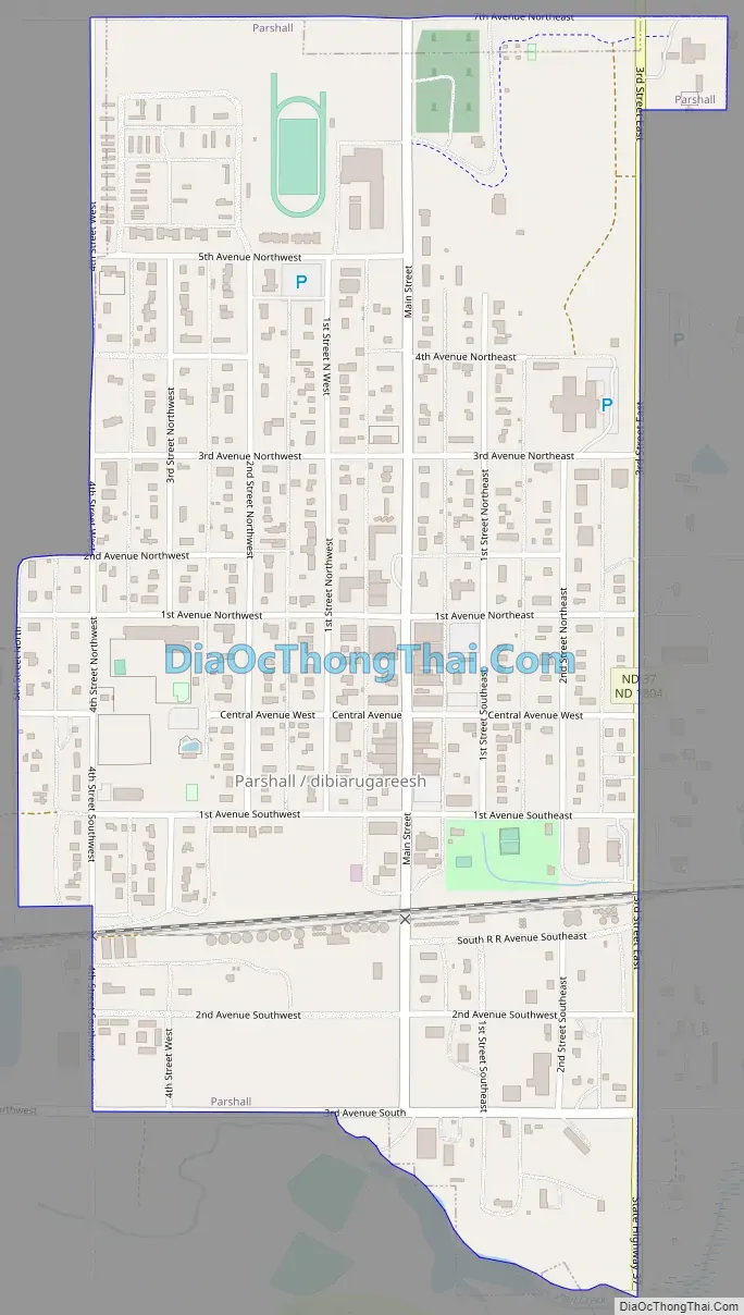 Map of Parshall city, North Dakota