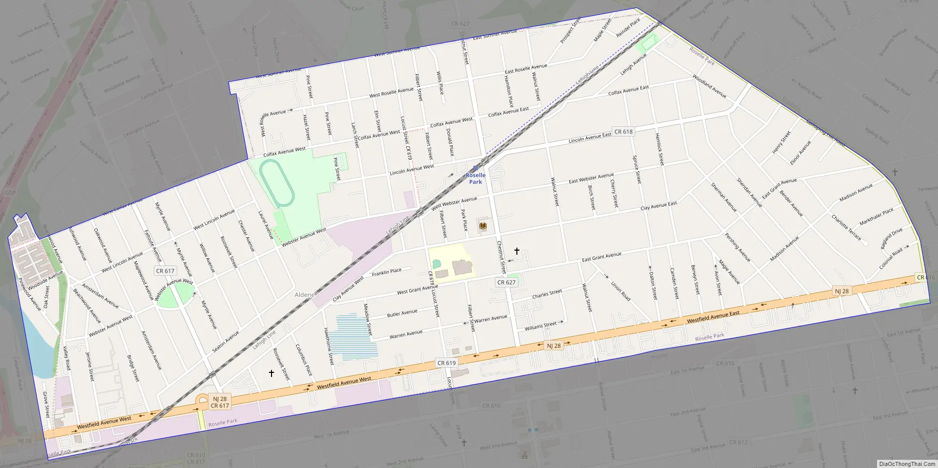 Map of Roselle Park borough