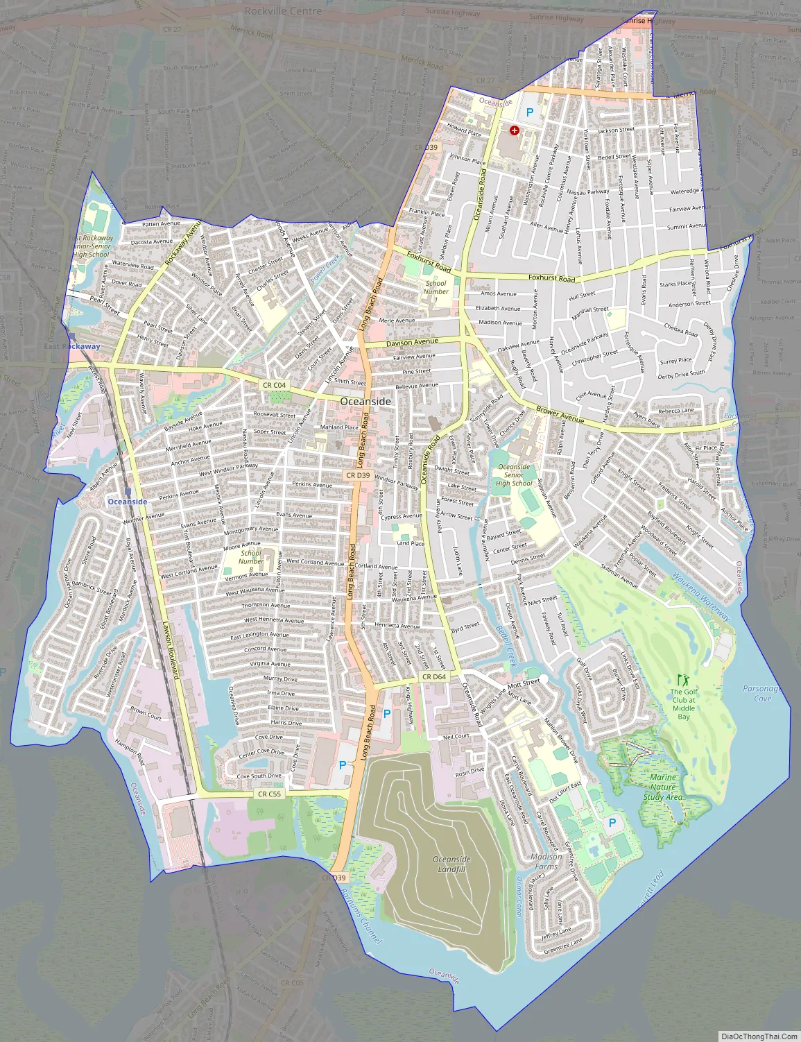 Map of Oceanside CDP, New York