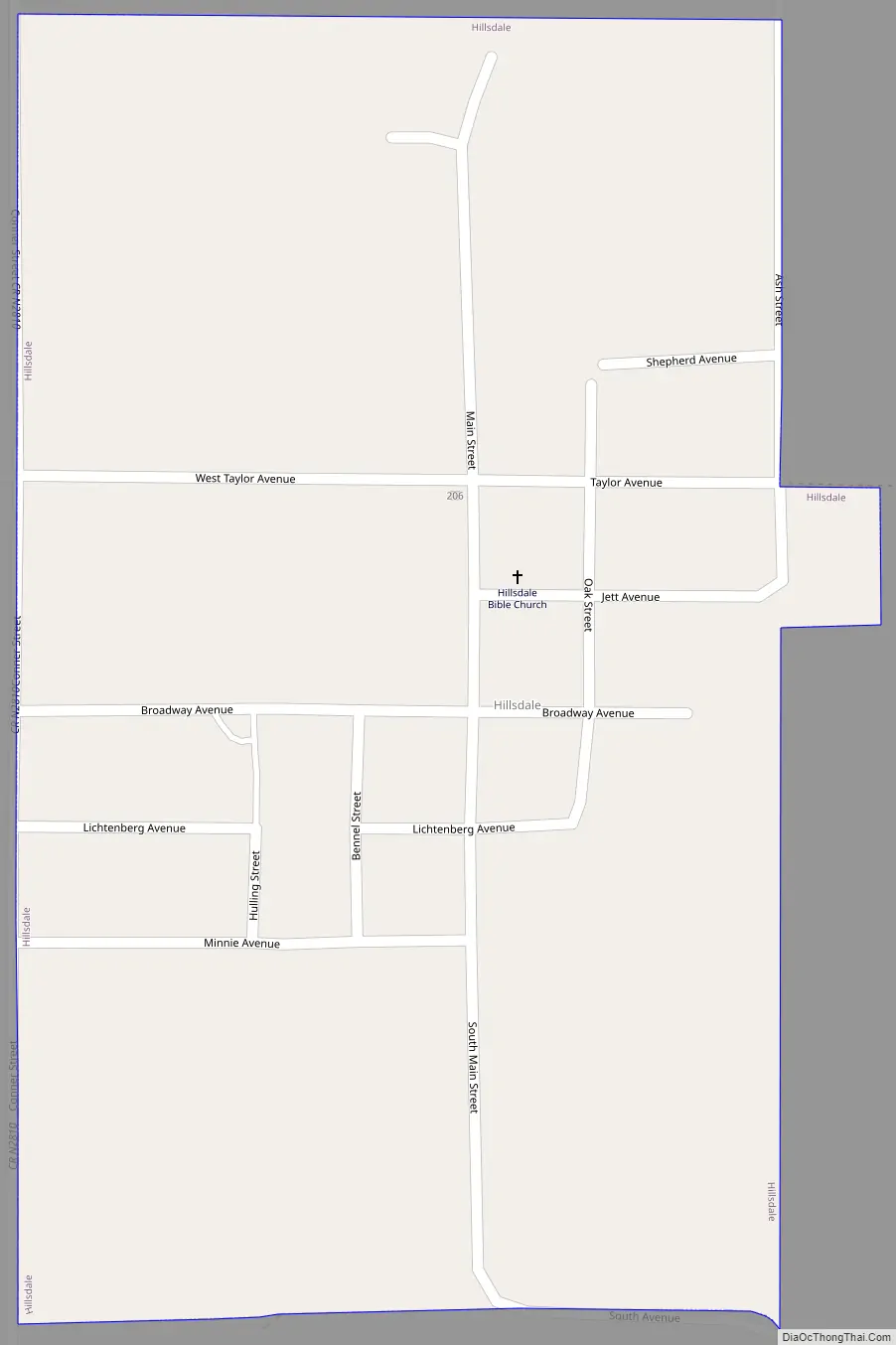 Map of Hillsdale town, Oklahoma