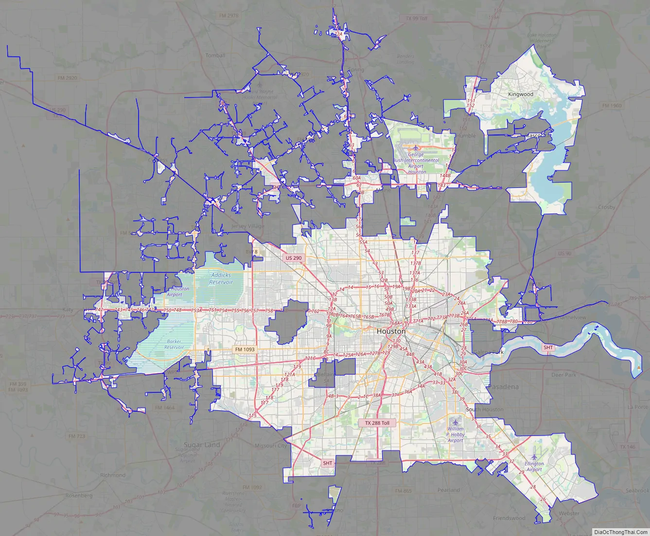 Road map of Houston