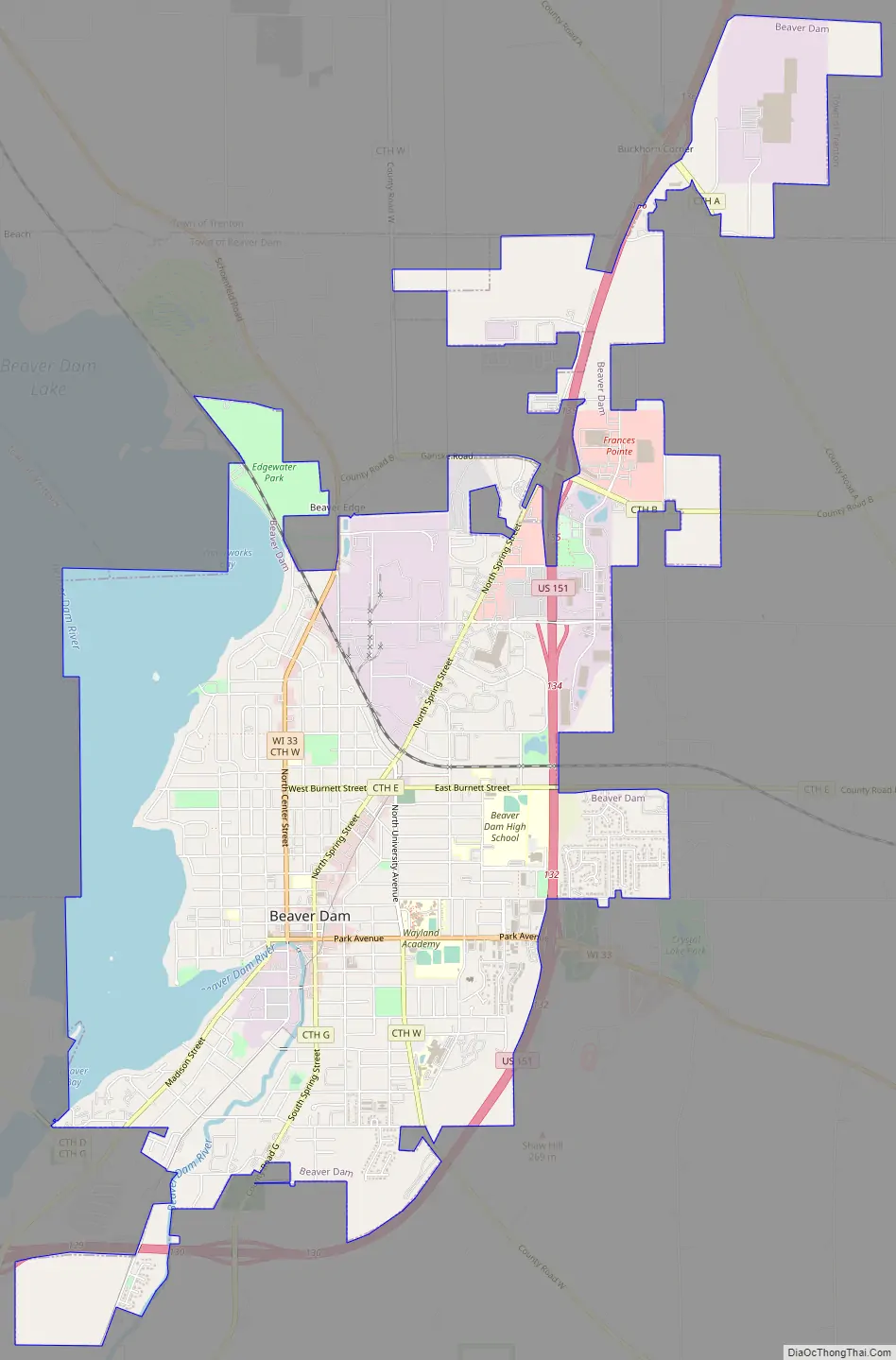 Map of Beaver Dam city, Wisconsin