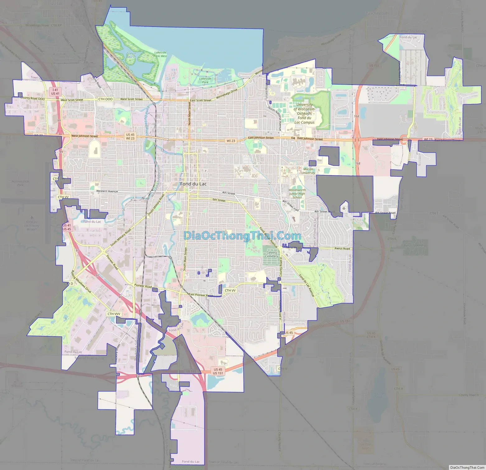 Map of Fond du Lac city